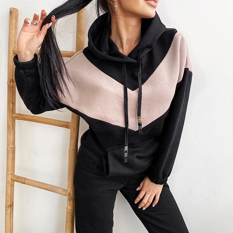 

2023 Autumn Casual Women Tracksuits Set Hoodies Jogger Pants Stitching Suit Female Outfit Urban Home Sweatshirt 2 Pieces Set