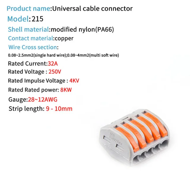 Mini Fast Wire Cable Connectors Universal Compact Conductor Spring Splicing Wiring Quick Connector Push-in Terminal 212 215