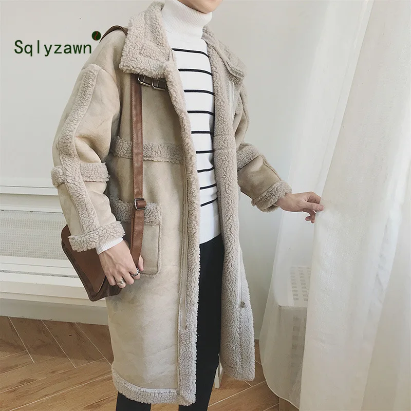 

New Men's Wool Suede Warm Winter Trench X- Long Outwear Overcoat Lamb Fur Windproof Woolen Jacket Men Warm Couple Teddy Overcoat