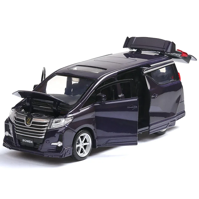 Новинка 1:24 1:32 Toyota Alphard Роскошная бизнес-модель автомобиля из сплава с откидной спинкой литые игрушечные транспортные средства 6 дверей можно открыть - Цвет: 32 Blue no box