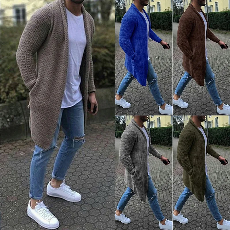 

Solid Color Cardigans for men 2019 Fashion Cardigan Men Long Sleeve Sweater Coat with Pocket Winter and Autumn Casual sweaters