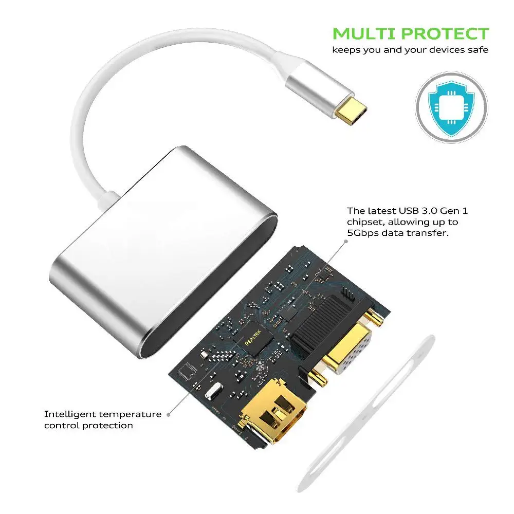 USB 3,1 type-C к HDMI VGA адаптер 2 в 1 VGA HDMI 4K UHD двойной экран дисплея адаптер D20