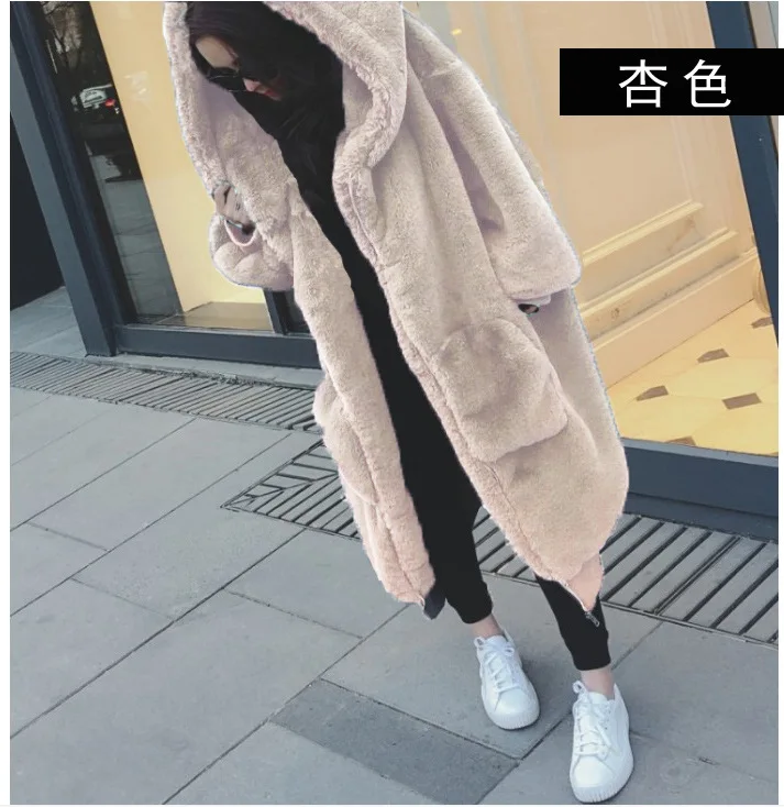 Зимнее пальто для женщин Повседневное длинное толстое теплое с капюшоном из искусственного меха манто Femme плюшевый медведь куртка более размер большой размер