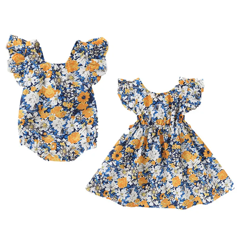 

0-6Years Sisters Matching Outfits floral rompers and ruffle dresses summer clothes