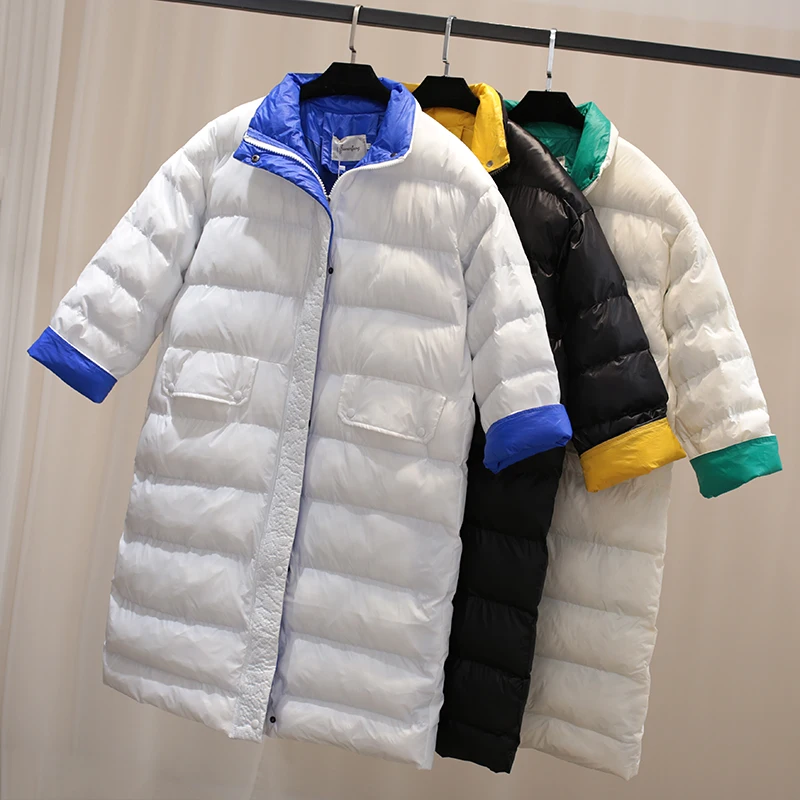 

Women Winter Long Coat New Ultra Light White Duck Down Jacket Female Slim Puffer Jacket Windproof Down Coat