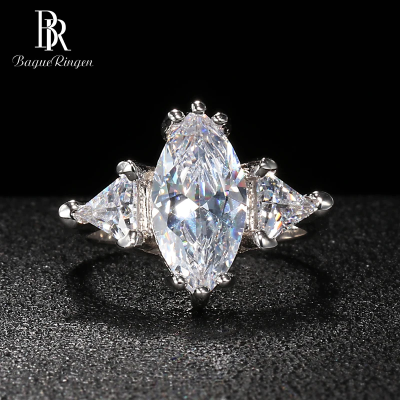 Белый Bague Ringen трендовые серебряные 925 ювелирные изделия в форме оливы кольцо с камнями для женщин Роскошные свадебные аксессуары размер 6, 7,8, 9,10 - Цвет камня: Белый