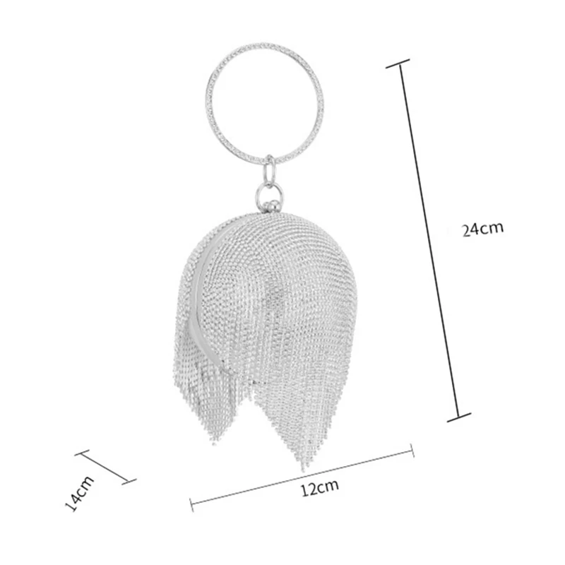 Женские вечерние сумки со стразами, круглый шар, мини-Сумочка с кистями, дамская сумочка с кольцом, модные роскошные женские сумки Клатчи