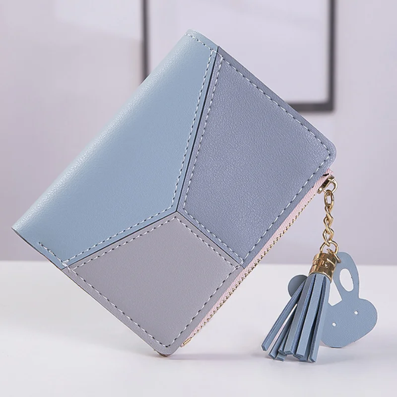 Women Wallet Zipper Wallets Leather Wallet Coin Purse Wallet Credit Card Holder Short Women Wallets Patchwork Fashion Panelled Wallets Trendy Coin Purse Card Holder Leather