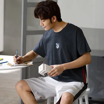 

2-piece suit short-sleeved shorts summer simple men's pajamas comfortable O-neck T-shirt boy pajamas large size L-XXXL pajamas