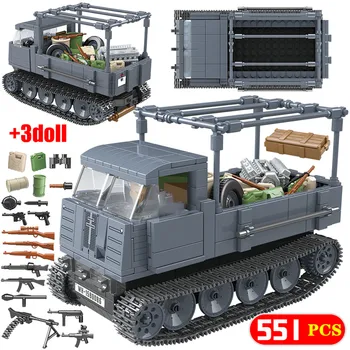 

551PCS Building Blocks WW2 Military German RS0/03 Half Track Tractor Tank Soldier Figures Bricks Sets Toys for Boys