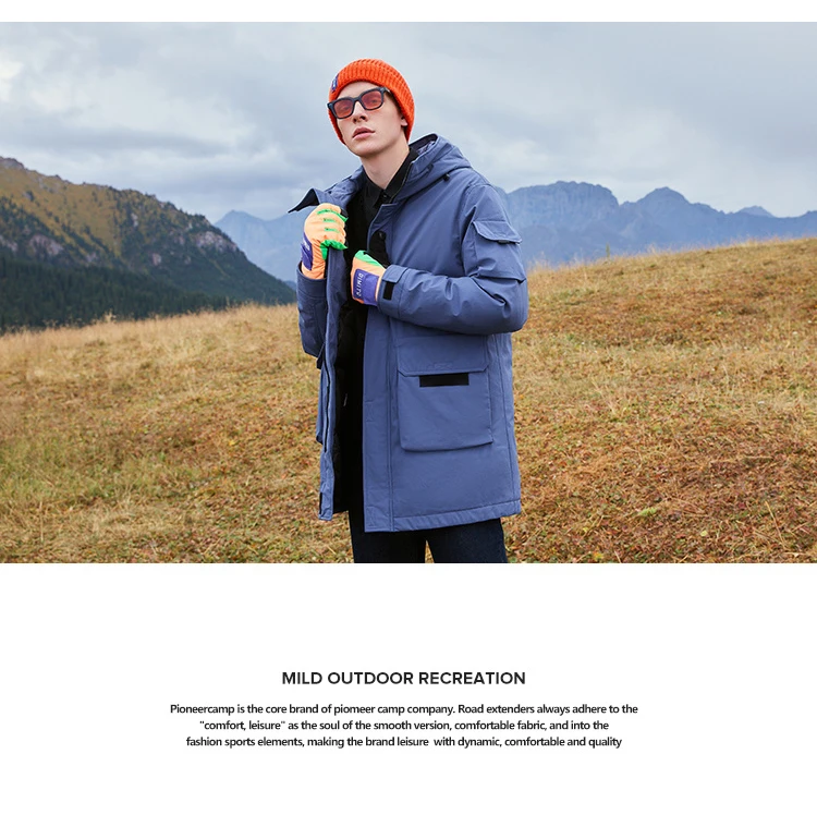 Pioneer Camp Winter Men Long Down Jacket Duck Thick Hooded Causal Pocket Warm Coats for Male AYR901561