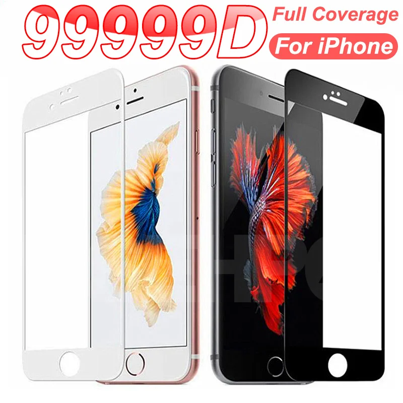 Protector de pantalla templado 9999D para iPhone, Protector de pantalla de vidrio templado para iPhone 7, 8, 6, 5, 5S, SE 2020, 6, 6S, 7, 8 Plus