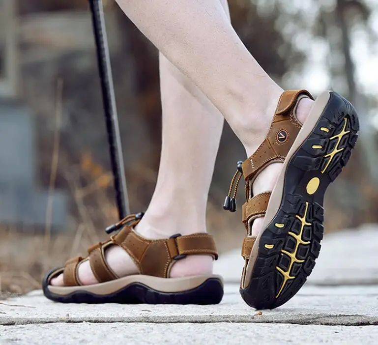 Genuine Leather Men's Shoes Summer Men's Sandals Men Sandals Fashion Outdoor Beach Sandals And Slippers Big Size 38-48
