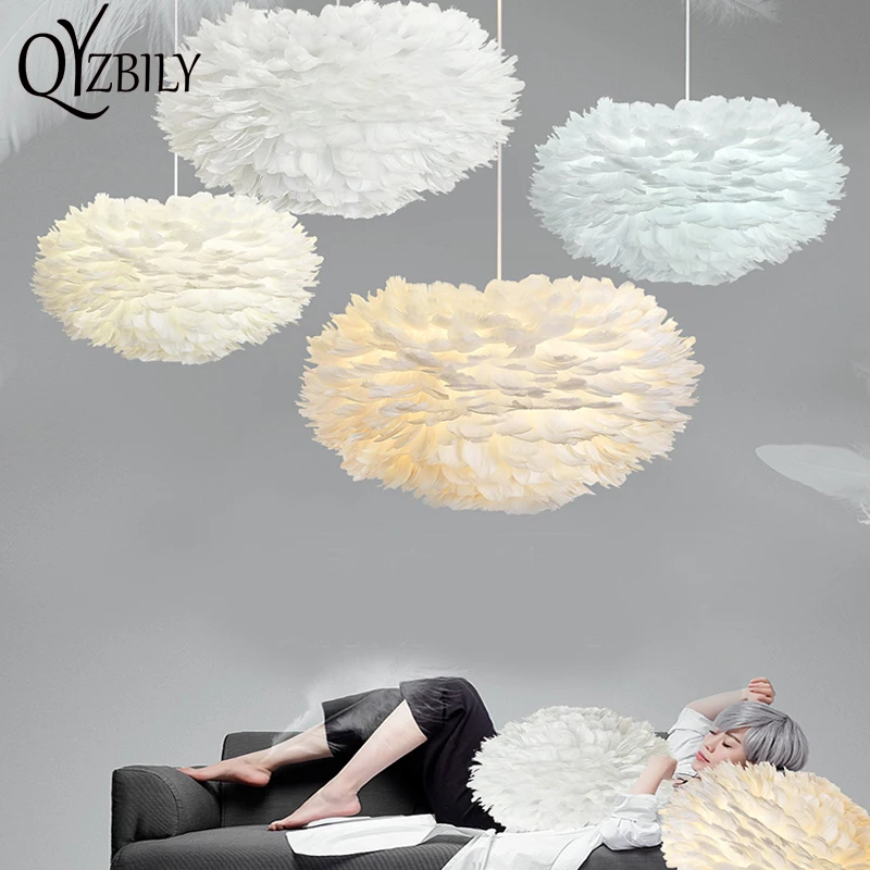 Online Anhänger Lichter Weiß Feder E27 Plume Lichter Led Kunst Dekorative Droplight Romantische Schlafzimmer Hängen Lampe Natur Gans Feder