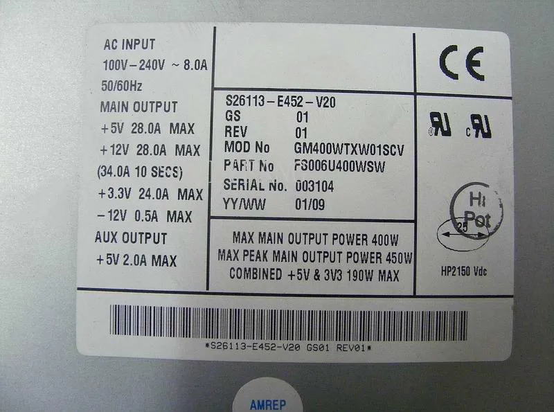 

For NMB-MAT S26113-E452-V20 Server Power Supply 450W PSU Simens Primergy TX200S2