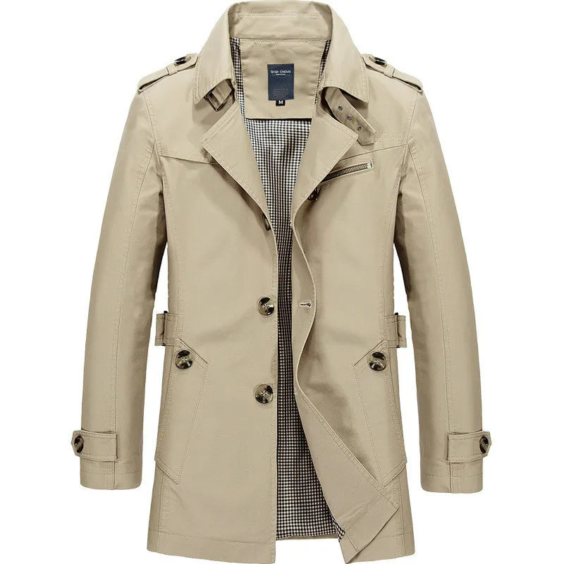 

Spring Fall Men Long Trench Coat Solid Colored Shirt Collar Long Sleeve Fashionable Minimalist Jackets Plus Size M-5XL