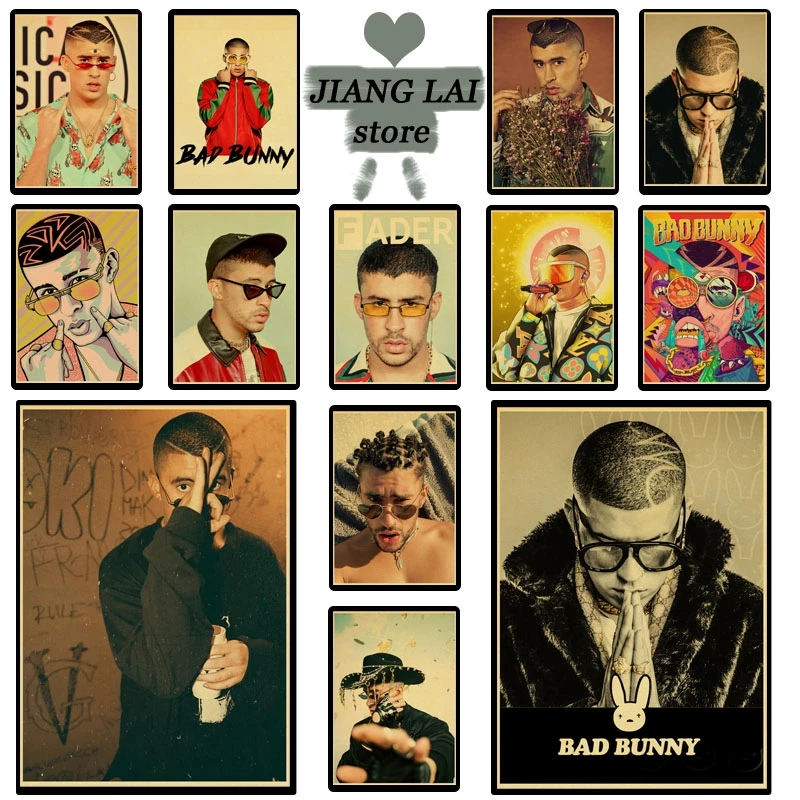 Hot singer Bad Bunny poster Star retro poster Prints Wall Painting high Quality Decor Poster Home Decoration