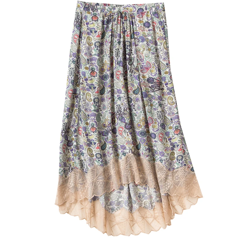 

Women Skirt Spring / Summer 2020 Print Elastic Waist Lace 100% VISCOSE Midi Skirt