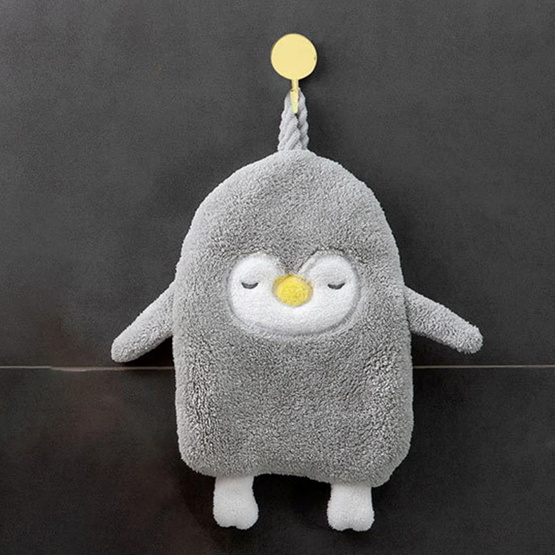 

Absorbent Multi Purpose Hanging Type Wipe Hand Towel Cute Cartoon Penguin Coral Velvet Soft Kids Cleaning Towel