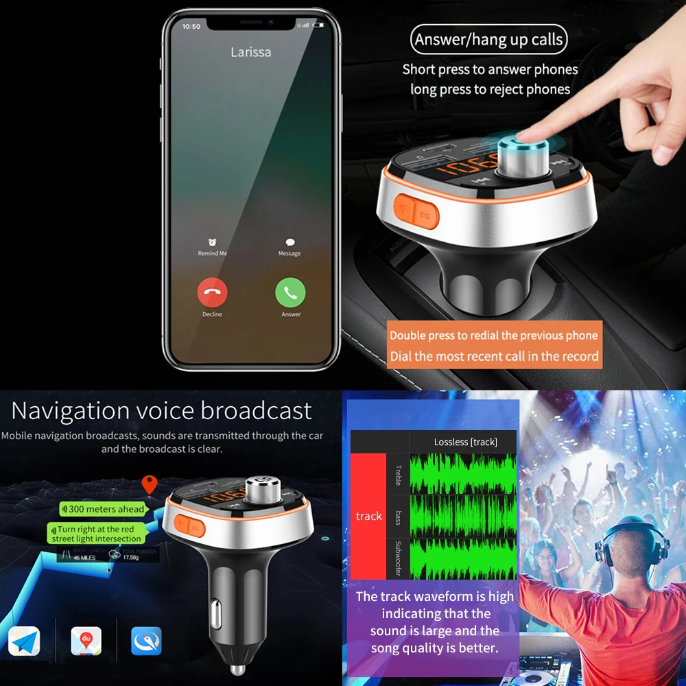 Быстрое зарядное устройство 3,0 TF Автомобильный MP3-плеер для iPhone huawei samsung Dual usb type-C беспроводной Bluetooth 5,0 автомобильное зарядное устройство fm-передатчик