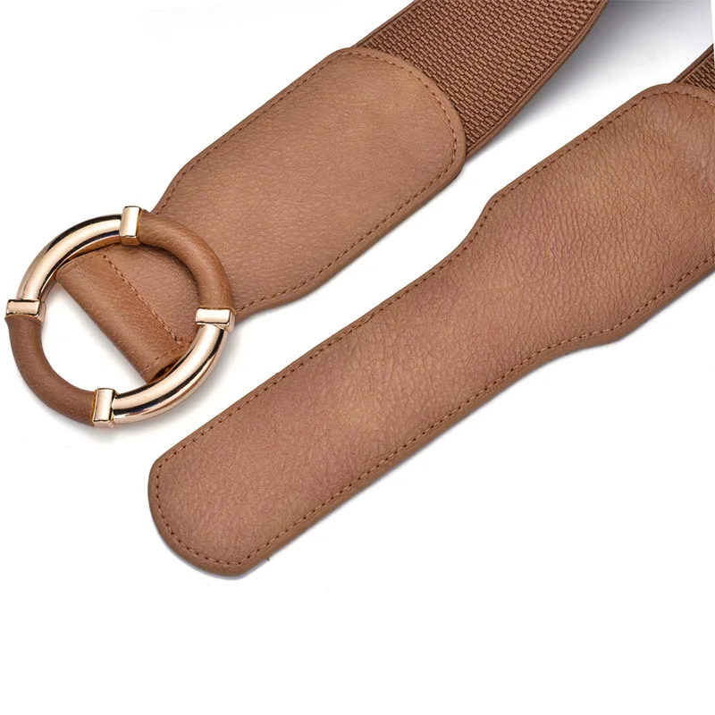 Women's Elastic Stretch Wide Waist Belts w Wrapped Gold Circle