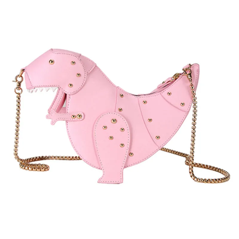 

2019 Rivet Personality Dinosaur Design Fashion Leather Crossbody Mini Messenger Bag Women Chain Purse Female Shoulder Bag Gift