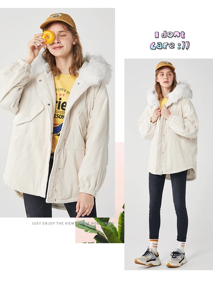 SEMIR, женская зимняя парка, новинка, Ретро стиль, вельвет, хлопок, для женщин, Корейская версия, свободное, с капюшоном, Parker, хлопковое пальто
