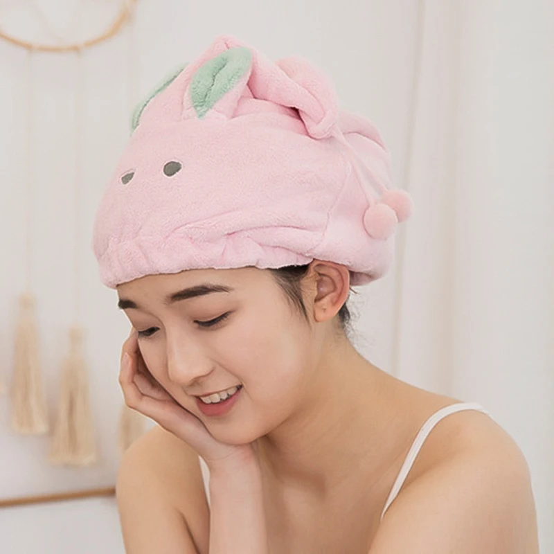Microfiber Solid Soft Dry Hair Hat Cute Rabbit Towel Women Shower Wear Head Towels Home Textile Towel Bath Wearable