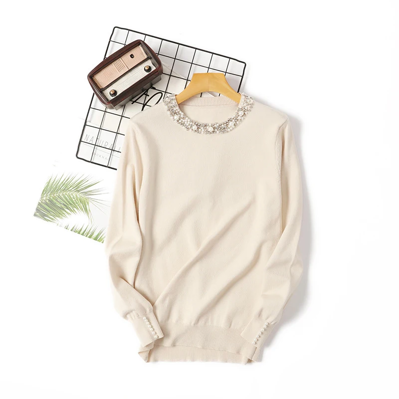 Осенне-зимний вязаный женский свитер с круглым вырезом Модный пуловер женские свитера офисные женские черные и белые Джемперы Femme - Цвет: Apricot HFB4483