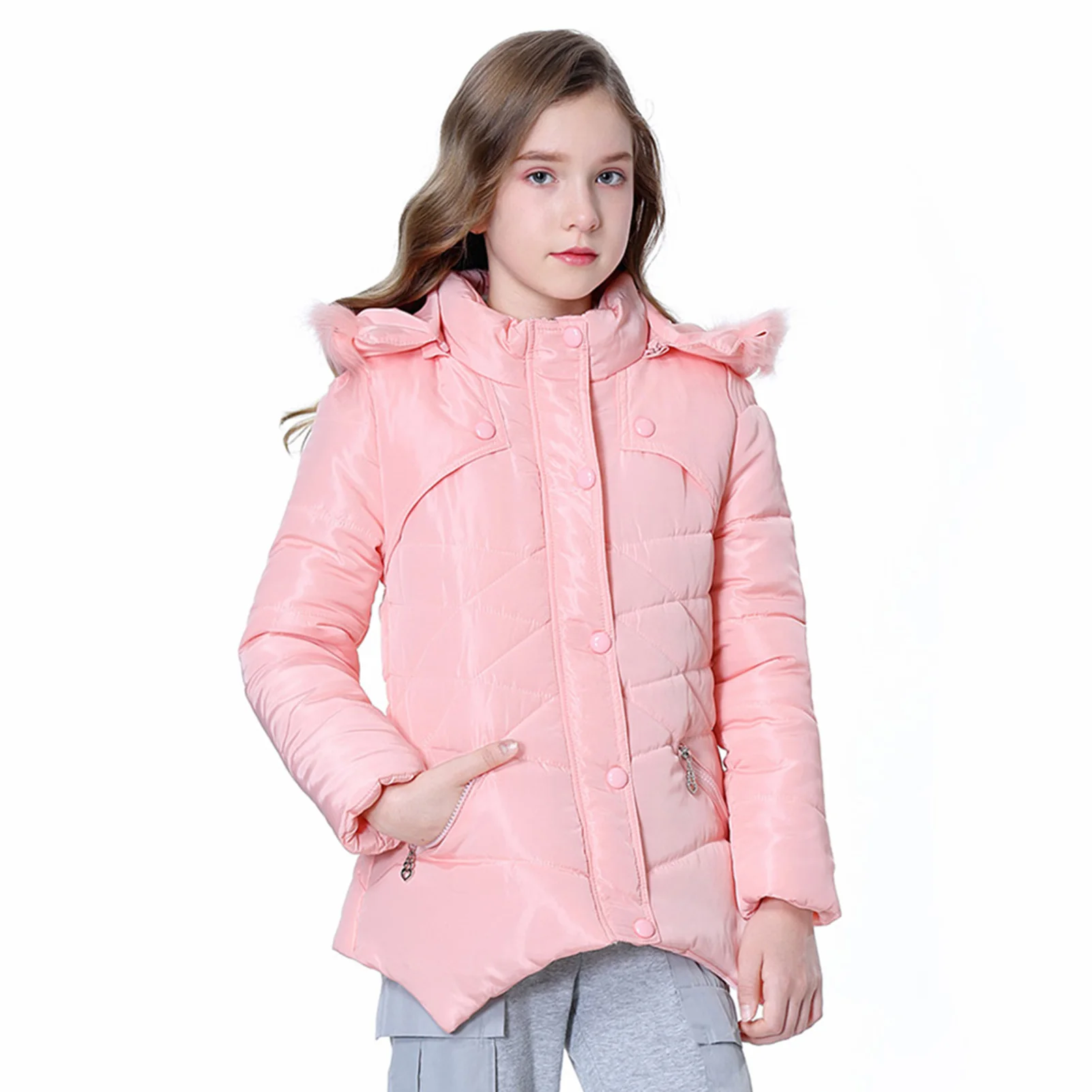 Girls Warm Jacket,Thick Cotton-Padded Coat,Fur Hoodies Kids Clothes,Waterproof Windproof Winter Children's Outerwear for 3-12Y - 2