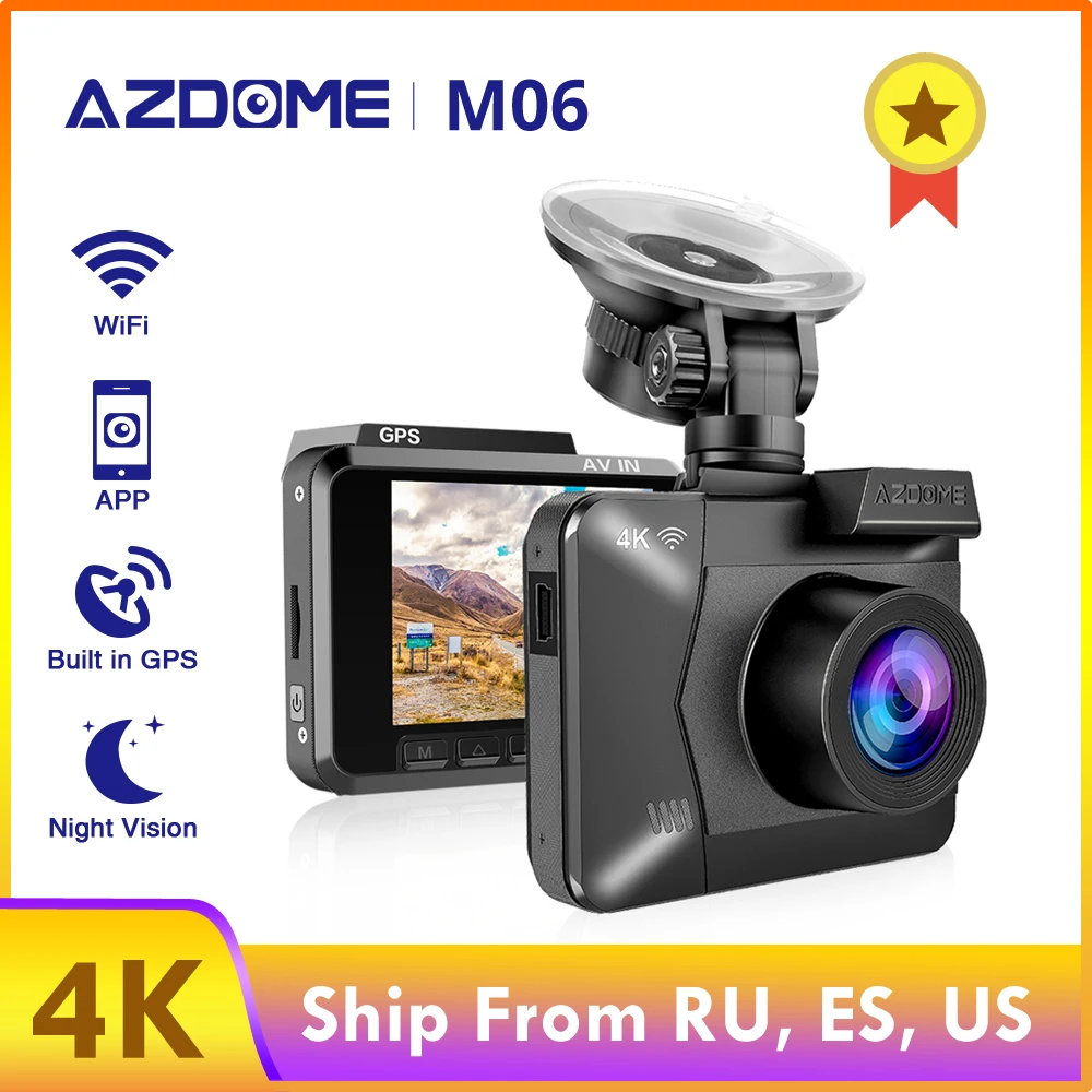 AZDOME M06 WiFi Встроенный gps двойной объектив FHD 1080P фронтальная + VGA задняя камера Автомобильный видеорегистратор 4K видеорегистратор Dashcam WDR ночно...