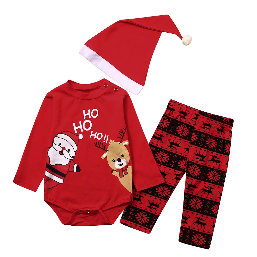 

TELOTUNY 3PCS Christmas Santa Claus Children Kids Girls boys Romper Tops+Pants+hats Sets Outfits new Year Suit clothes ZS18