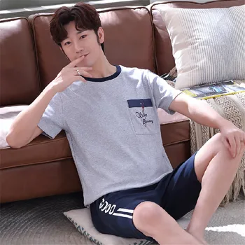 

Comfortable men's cotton casual O-neck 2020 spring and autumn men's large size M-3XL thin short-sleeved pants pajamas