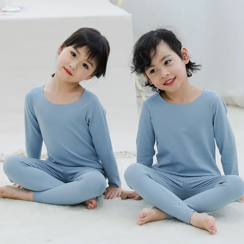 Осенние детские пижамы однотонная цветная Пижама детская одежда для младенцев, комплекты хлопковые детские пижамы, одежда для сна пижамы для мальчиков - Цвет: Blue