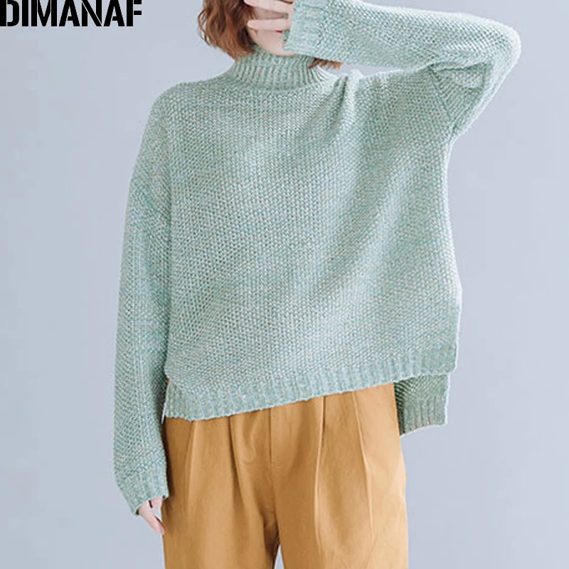 DIMANAF Plus Size Women Sweater Autumn Winter Warm Knitting Thick Turtleneck Female Lady Basic Pullovers Fashion Clothing 2019