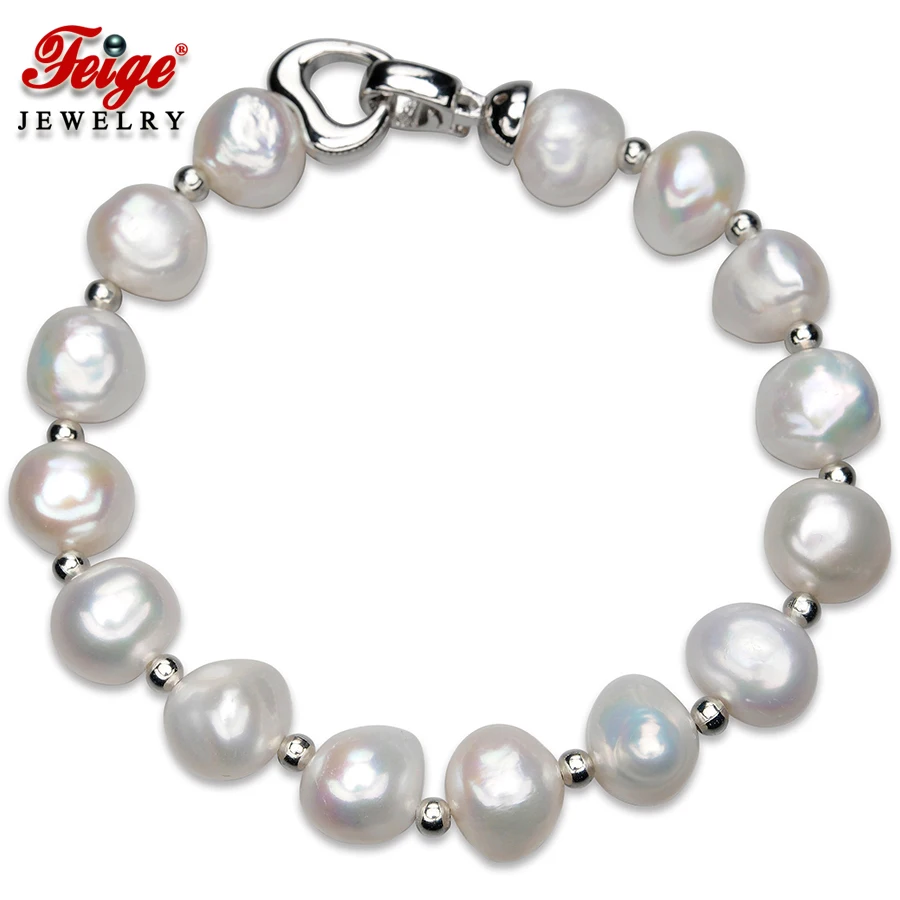 

FEIGE Trendy style 11-12MM Natural White Freshwater Pearl Jewelry Bead Bracelet For Women Yellow Crystal Pulsera De Las Mujeres