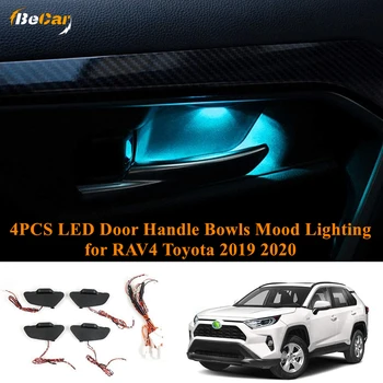 4Pcs Ice Blauw/Donkerblauw Powerty Led Licht Inner Deurklink Kom Sfeerverlichting Decoratieve Auto Lamp Voor toyota Nieuwe RAV4 2019 2020