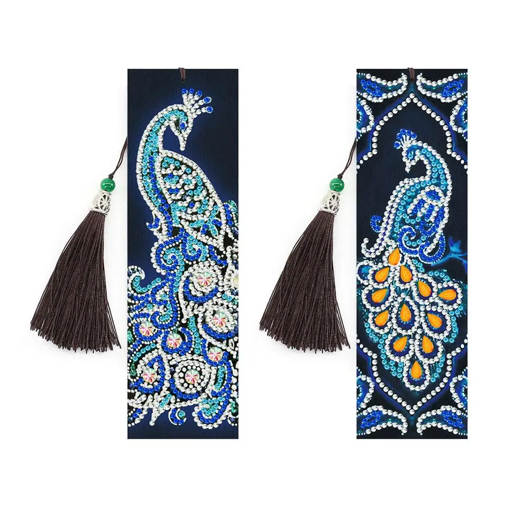 MEIKONG DIY Diamond Painting Book Marks 2 Pack DIY Bookmark with Tassel Pendant Gift Gift for Friends Women Blue Peacock