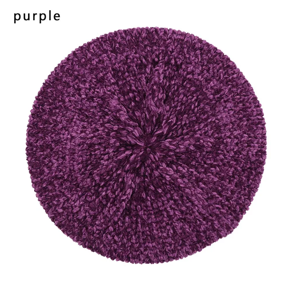 purple Новинка, женский простой классический шениловый Повседневный вязаный дышащий берет, тонкие акриловые береты для женщин, женский берет, теплая шапка - Цвет: purple
