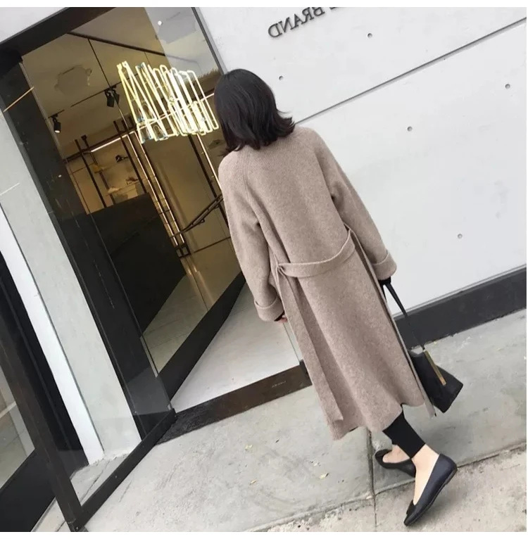 Элегантный свитер вязаный толстый длинный теплый кардиган для женщин зимнее пальто вязаный модный свитер со шнуровкой кардиган