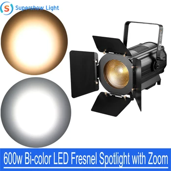 Goedkoop 600W Bi Color Led Fresnel Spotlight Met Auto Handmatige Zoom Cw + Ww Ge iuml;mporteerd Lamp Studio Tv podium Verlichting Dj Effect Apparatuur