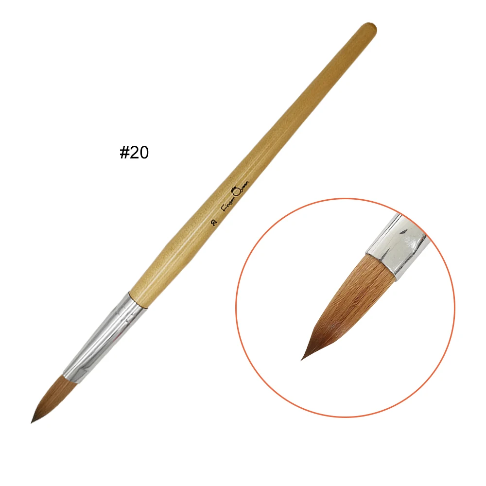 size20 1 шт, деревянная цветная ручка, Соболь, акриловая кисть, Плоская Круглая деревянная ручка, кисть для УФ-геля, поли кисть для дизайна ногтей, гель-строитель, кисть - Цвет: size20