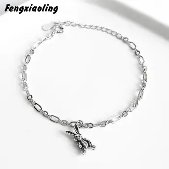 

Fengxiaoling Retro Lady Charm Bracelets 925 Sterling Silver Hip-hop Mechanical Rabbit Silver Bracelet For Women Vintage Jewelry