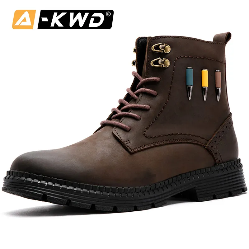 Модные чёрный; коричневый обувь для работы; Chaussure De Securite Pour Homme; большие размеры 38-45 высокие кожаные Мужские ботинки Для мужчин обувь Мужские зимние сапоги 45