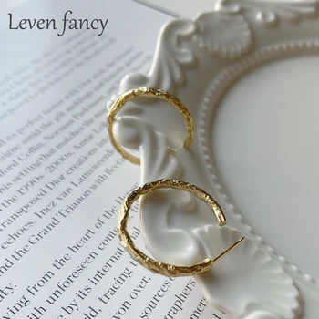 

Women Trendy Golden 925 Sterling Silver Pleated Hoop Earrings Nordic Style Semi Round Circles Earring Post Party Jewelry Gift