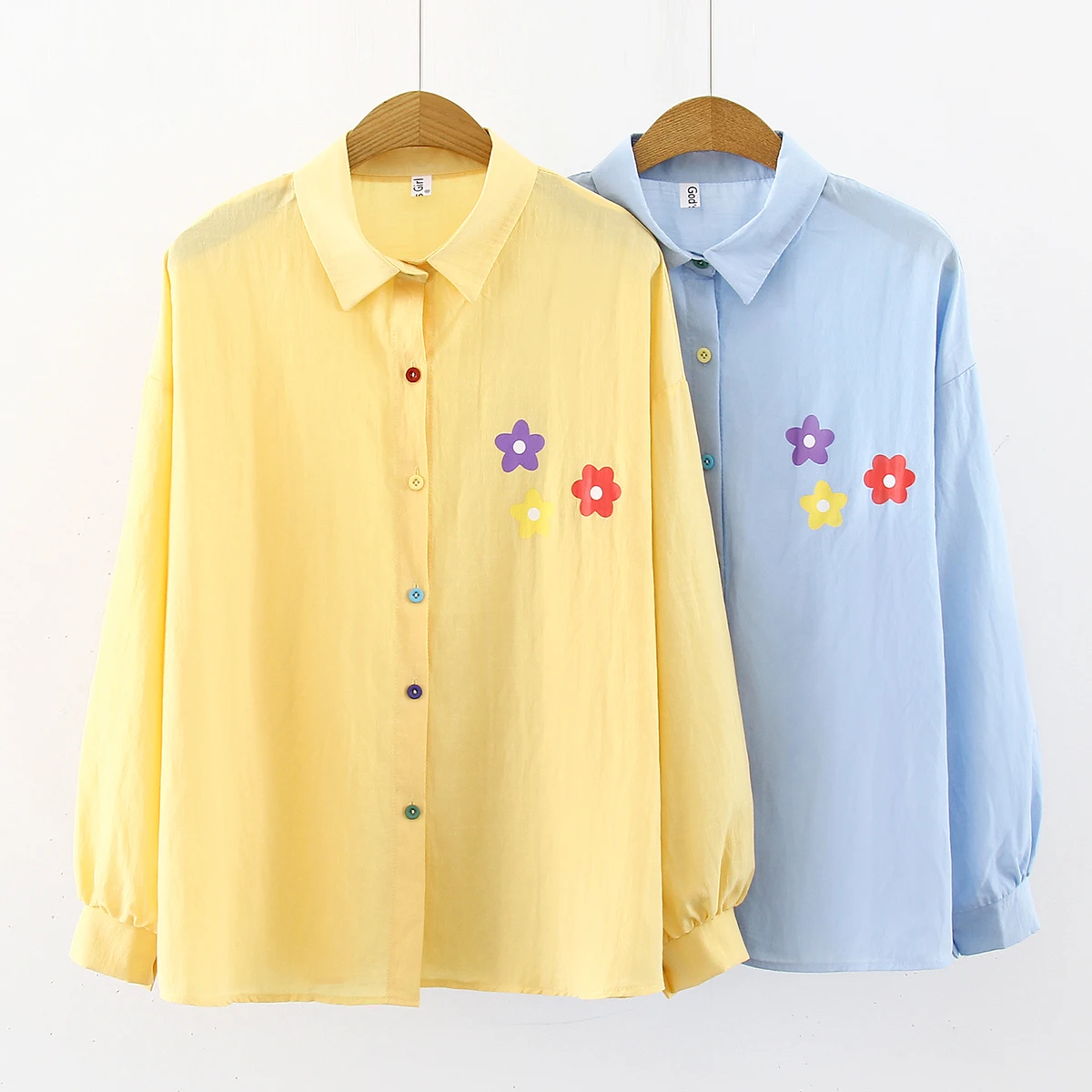 

New Korean Colour Button Blouse Fashion Printed Long-sleeved Blouse Autumn Loose Women Bottoming Tops