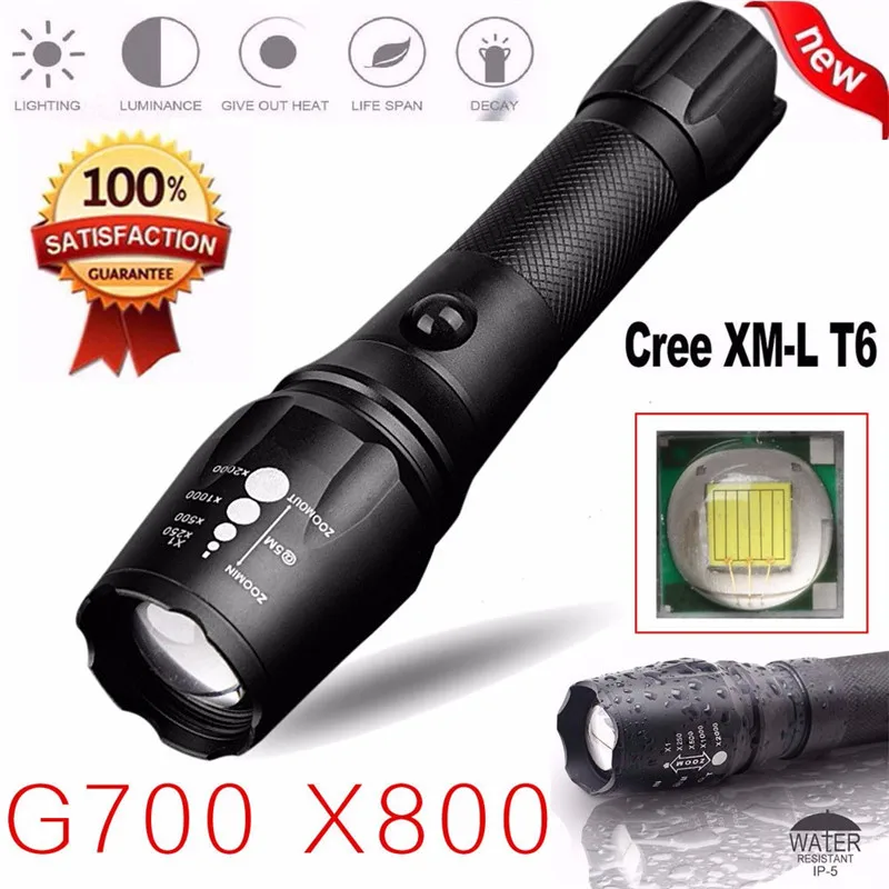 G700 X800 5000лм T6 мощный светодиодный фонарь тактический фонарь зум лампа супер свет безопасности и выживания 8,7
