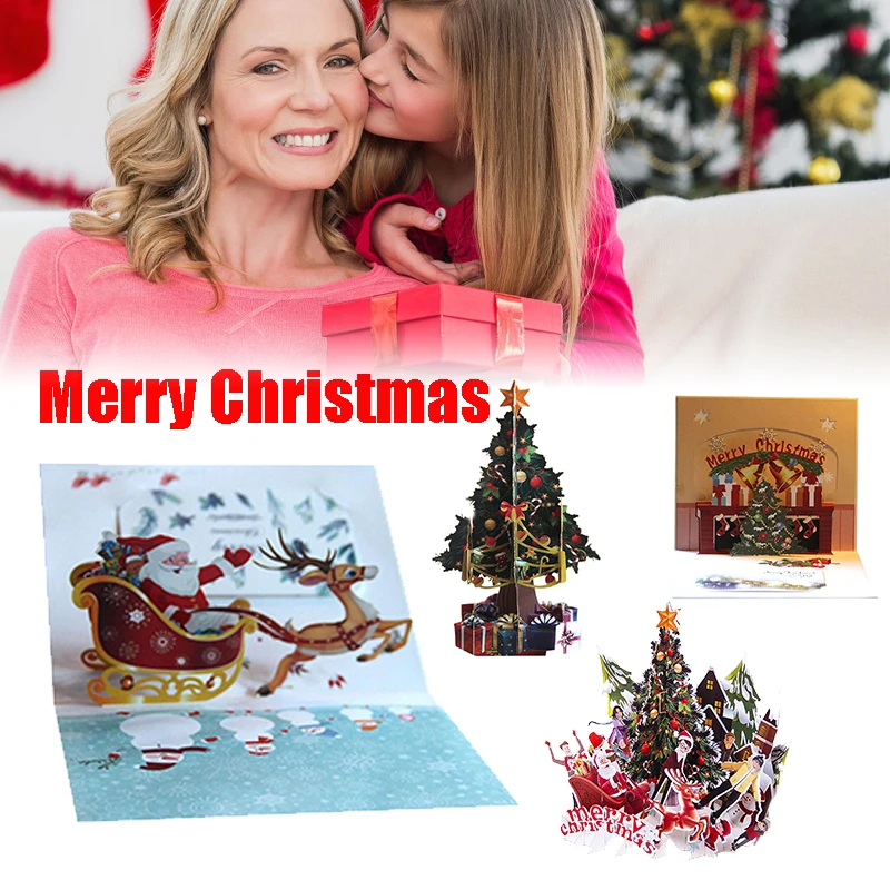 Colorful Elk Carriage Card Invitations Blessing New Christmas Postcard Handmade Deer Car Creative Wishes 3D Greeting Card Event