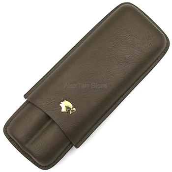 

COHIBA Elegant 2 Tubes Cigar Humidor Box Cigare Gadgets Travel Leather Cigar Case Holder Pocket Portable With Gift Box