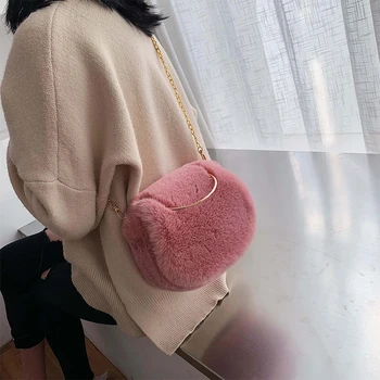

2019 Winter Fashion New Cute Tote Crossbody bag High Quality Soft Plush Women's Designer Handbag Chain Shoulder Messenger bag